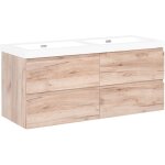 Meuble - lavabo avec double vasque façade en mdf 120 x 46 cm avec 4 tiroirs marron clair ranco Meuble - lavabo avec double vasque façade en mdf 120 x 46 cm avec 4 tiroirs marron clair ranco