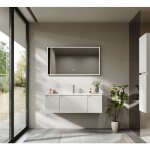 Meuble - lavabo mural de 120 cm avec vasque en rsine minrale, tiroir et deux portes ultra - fins  ...