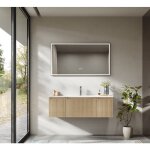 Meuble - lavabo mural de 120 cm avec vasque en résine minérale, tiroir et deux portes ultra - fins à ... Meuble - lavabo mural de 120 cm avec vasque en résine minérale, tiroir et deux portes ultra - fins à ...