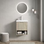 Meuble - lavabo mural de 42 cm, avec vasque rectangulaire en cramique blanche, portes doubles et tagres ...
