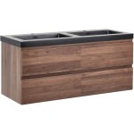 Meuble - lavabo mural avec double vasque pour salle de bain en mdf 120 x 46 cm avec 4 tiroirs marron ... Meuble - lavabo mural avec double vasque pour salle de bain en mdf 120 x 46 cm avec 4 tiroirs marron ...