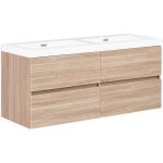 Meuble - lavabo mural avec double vasque pour salle de bain en mdf 120 x 46 cm avec 4 tiroirs marron ...
