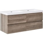 Meuble double vasque mural de salle de bain fa�ade en mdf 120 x 46 cm avec 4 tiroirs taupe viedma
