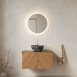 Meuble lavabo mural avec vasque c�ramique noire / meuble 2 portes contreplaqu� - grain bois espresso ...