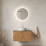 Meuble lavabo mural avec vasque ronde cramique blanche / meuble 2 portes contreplaqu - grain bois espresso ...