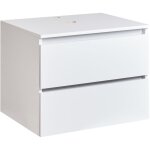 Meuble de lavabo suspendu fa�ade cannel�e avec 2 tiroirs 60 x 47 cm effet marbre blanc serra