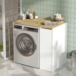 Meuble pour lave - linge 1 tiroir, blanc & bois clair marfa