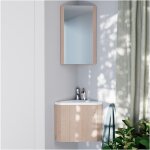 Ensemble lave - mains d'angle dcor chne avec robinet et armoire de toilette