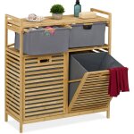 Relaxdays - meuble � linge, 2 sacs, 2 petits paniers, bambou et polyester, h x l x p : 95 x 88 x 33 cm, ...