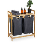 Meuble à linge, bambou, 2 sacs amovibles, surface pratique, hlp : 73x64x33 cm, salle de bain, nature ... Meuble à linge, bambou, 2 sacs amovibles, surface pratique, hlp : 73x64x33 cm, salle de bain, nature ...