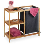 Meuble  linge, en bambou, tagre avec 3 niveaux, sac amovible, hlp : 65x68x33 cm, salle de bain, nature ...