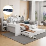 Meuble lit double gain de place 140x200 cm - canap� - lit, bureau, biblioth�que, rangements et prises ...