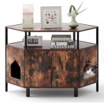 Meuble litire 2 en 1 pour chat en bois, maison de toilette  double porte et pieds en mtal, meuble ...