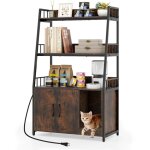 Meuble litiere chat, 3 tagres de rangement, planche  griffer, 3 trous d'air, entre sinueuse, station ...