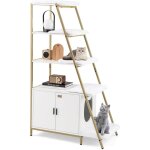 Costway - meuble litiere chat avec rangement 92, 5 � 49 � 149 cm, etag�res � 5 niveaux, tapis amovible, ...