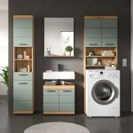 Meuble machine à laver + 2 meubles + miroir chêne brun et kaki - olbo Meuble machine à laver + 2 meubles + miroir chêne brun et kaki - olbo