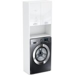 Meuble de machine  laver blanc brillant, 64 cm, meuble de salle de bain sur pied, poteau