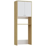 Vente - unique - meuble pour machine à laver avec double portes - l65 x h180 cm - blanc et naturel clair ... Vente - unique - meuble pour machine à laver avec double portes - l65 x h180 cm - blanc et naturel clair ...
