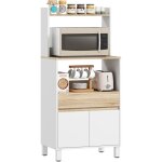 Meuble micro onde, buffet cuisine avec placard tiroir �tag�re sup�rieur, 60 x 40 x 131 cm ch�ne et blanc ...