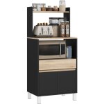 Meuble micro onde - homcom - avec placard, tiroir, �tag�re sup�rieur - 60 x 40 x 131 cm - ch�ne et noir ...