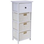 Tendance - meuble paulownia mdf 1 tiroir avec bouton noir et 3 paniers papier - blanc