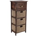 Tendance - meuble paulownia mdf 1 tiroir avec bouton or et 3 paniers papier - marron naturel