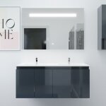 Meuble proline 120 cm avec plan double vasque et miroir elgance ht80 - gris - plan vasque en cramique ...