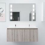 Cuisibane - meuble proline 120 cm avec plan double vasque et miroir prestige - bois - plan vasque en ...