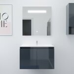 Meuble proline 80 cm avec plan vasque et miroir elégance ht80 - gris - plan vasque en céramique Meuble proline 80 cm avec plan vasque et miroir elégance ht80 - gris - plan vasque en céramique