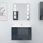 Meuble proline 80 cm avec plan vasque et miroir prestige - gris - plan vasque en céramique Meuble proline 80 cm avec plan vasque et miroir prestige - gris - plan vasque en céramique