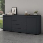 Mai&mai - meuble de rangement avec 2 portes et 4 tiroirs casier de rangement polyvalent buffet gris noir ...