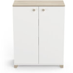 Meuble de rangement 2 portes 2 �tag�res couleur ch�ne / blanc mat - largeur 79, 7 x profondeur 35, 1 ...