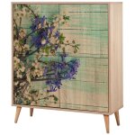 Meuble de rangement 4 portes en bois clair  lamelles kiza 727