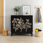 Meuble de rangement - buffet multifonctionnel - 80 x 38 x 76 cm - motif floral sculpt� - avec 2 portes ...