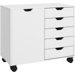 Meuble de rangement pour bureau 5 tiroirs 1 porte tagre rglable, support imprimante roulettes, 78x40x66, ...