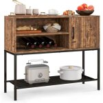 Meuble de rangement avec casier � vin, etag�res ouvertes et 1 armoire, buffet de cuisine avec cadre en ...