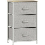 Meuble de rangement chiffonnier moderne 3 tiroirs en tissu, cadre en acier et mdf, 45 x 30 x 71 cm, gris ...
