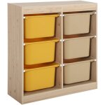 Meuble de rangement enfant 6 bacs de rangement en plastique moutarde taupe - sora