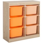 Meuble de rangement enfant 6 bacs de rangement en plastique orange pche - sora