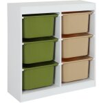 Meuble de rangement enfant 6 bacs de rangement en plastique vert olive taupe - sora