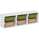 Meuble de rangement pour enfant. 6 bacs en plastique vert olive taupe - sora