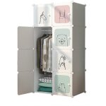 Meuble rangement enfant 8 cubes, armoire modulable avec portes, tagre en plastique, pour jouets, vtements, ...
