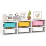 Meuble rangement enfant - aiyaplay - 2 niveaux - 6 bacs amovibles - panneau de particules et plastique ...