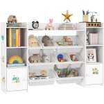 Meuble rangement enfant - aiyaplay - 8 bacs amovibles - mdf et acier - 140 x 30 x 90 cm - blanc