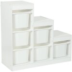 Meuble de rangement enfant escalier 6 bacs de rangement d�cor bois blanc - sora