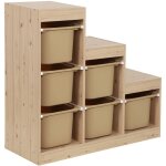 Meuble de rangement enfant escalier 6 bacs de rangement d�cor bois naturel et beige - sora