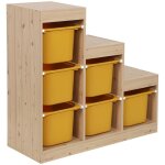 Meuble de rangement enfant escalier 6 bacs de rangement d�cor bois naturel et moutarde - sora