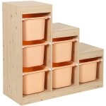 Meuble de rangement enfant escalier 6 bacs de rangement d�cor bois naturel et p�che - sora