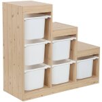 Meuble de rangement enfant escalier 6 bacs de rangement d�cor bois naturel - sora