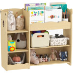 Meuble rangement enfant pour jouets - aiyaplay - 3 niveaux - �tag�res ouvertes - mdf - 92x29x79cm - naturel ...